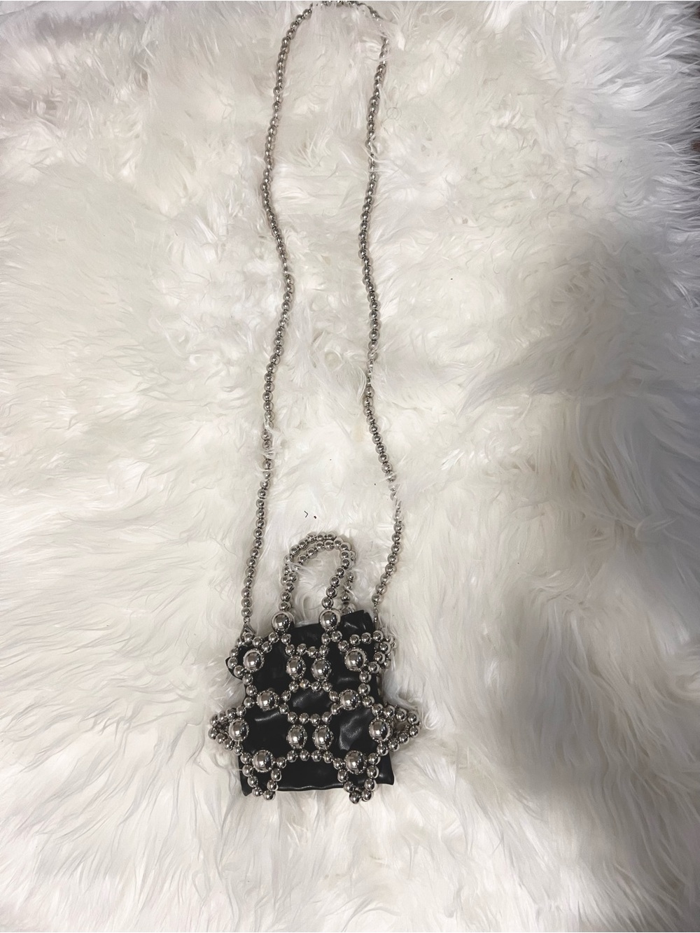 Black Beaded Mini Crossbody Bag with Silver Accents - Picture 2 of 4
